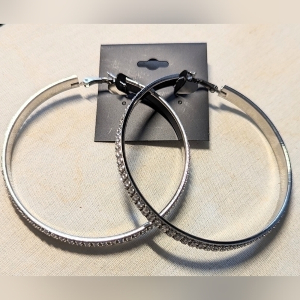 Silvery and crystal earrings 3" diameter.Big bold and beautiful.